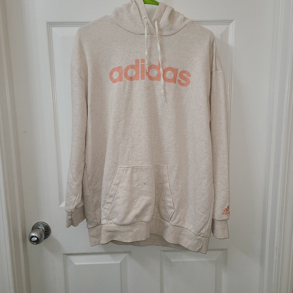 Adidas hoodie with peach letters